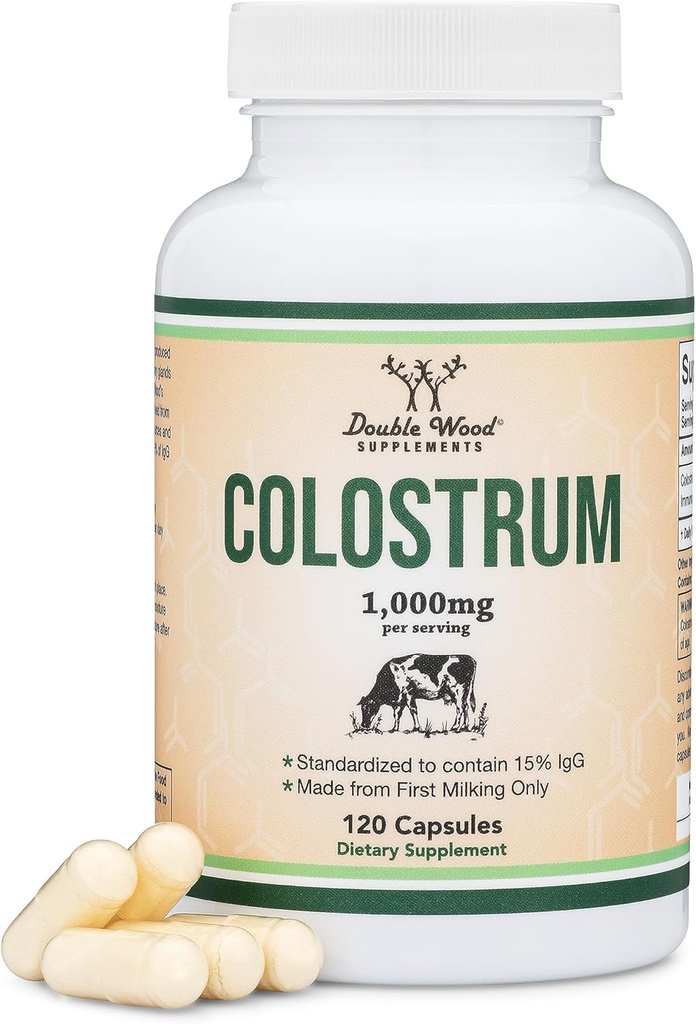 Suplimentul de colostrum 120 capsule, 1000 mg per Serving (Pudră de Bovine Colostru de la prima mulgere numai, Std. pentru a conţine 15% IgG Imunoglobuline) Nu fillers, terţă parte testat de lemn dublu