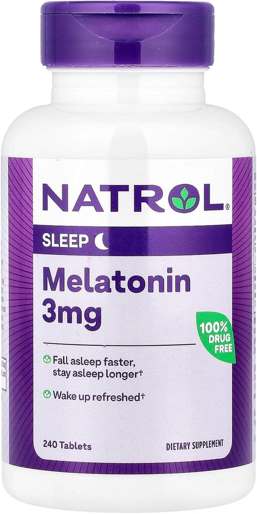 Natrol Melatonina vă ajută să cădeţi mai repede şi să dormiţi mai mult Absorbţie mai rapidă 100 Vegetarian 3mg, (Tabelts), 240 Conte