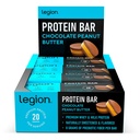 Legion Proteine Bar Unt de arahide ciocolata -100% Proteina Whey, Baruri coapte cu fibre prebiotice - Proteină mare (20g) Fat scăzut (12g) Zahăr scăzut (4g), Nu soia, Gluten - arome naturale (12 Conte)