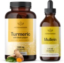 HERBAMAMA Turmeric and Mullein Leaf Kit - Bundle of 1500 mg Turmeric Curcumin Capsules & Mullein Leaf extract Tincture - Vegan, Non OMG, Sugar & Alcool-Free - 2 Pack