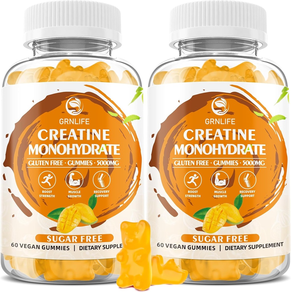 Creatine Monohidrat Gume pentru bărbaţi şi femei, Masticuri Creatin Monohidrat pentru forţă musculară, Muscle Builder, Energie Boost, Zahăr gratuit, Vegan, Mango Flavor-120 Conte
