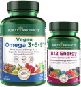 Produse de puritate Bundle - Vegan Omega 3-6-9 (180 ct) + B-12 Energie Melt Omega 3-6-9 (