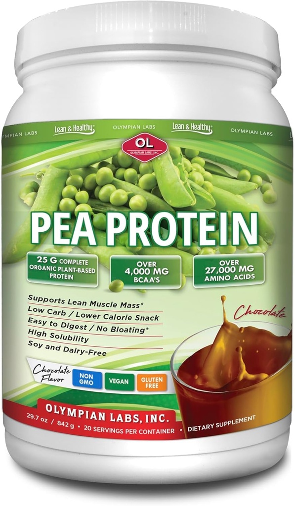 Olympian Labs Plant Pea Proteine Powder, Ciocolata - 25g de proteine, Vegan, Low Net Carbs, Gluten Free, Lactoză gratuit, Fără Zahăr Adăugat, Soy Free, Non-GMO, 2 Pound Pea Proteine