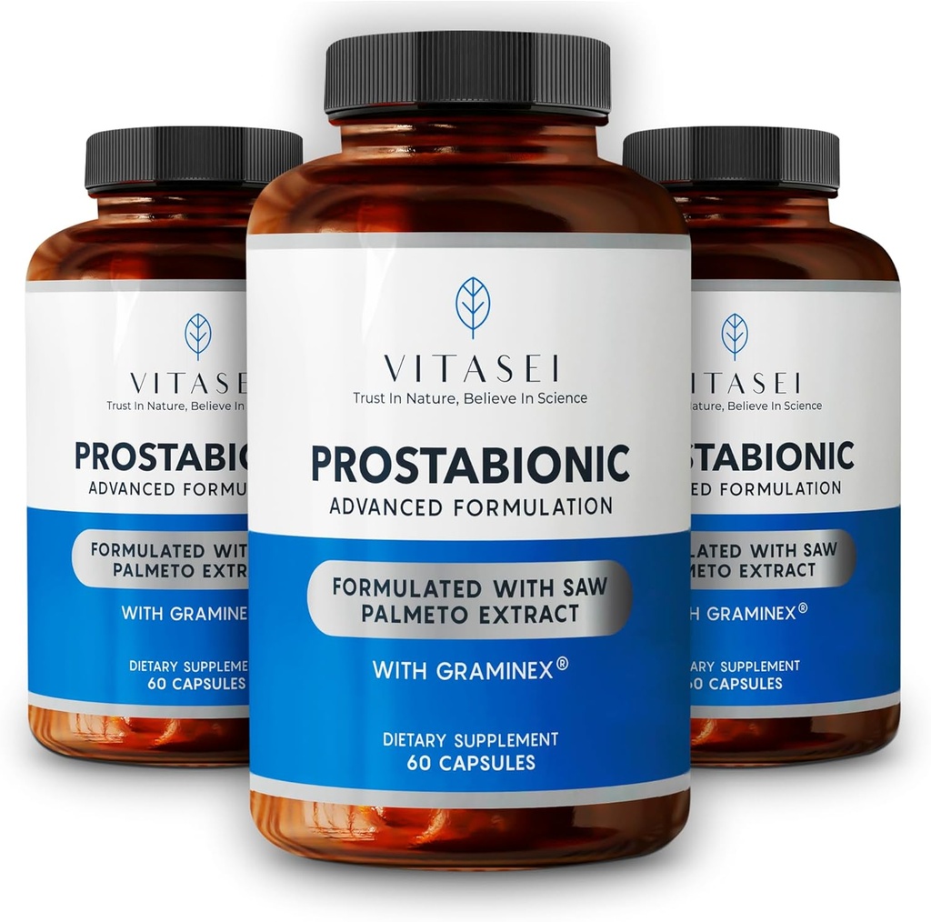 VITASEI Prostabionic cu Graminex, Saw Palmetto, Pygeum Africanum - Controlul vezicii urinare și suplimente de prostată pentru bărbați - 60 capsule (Pachet de 3)