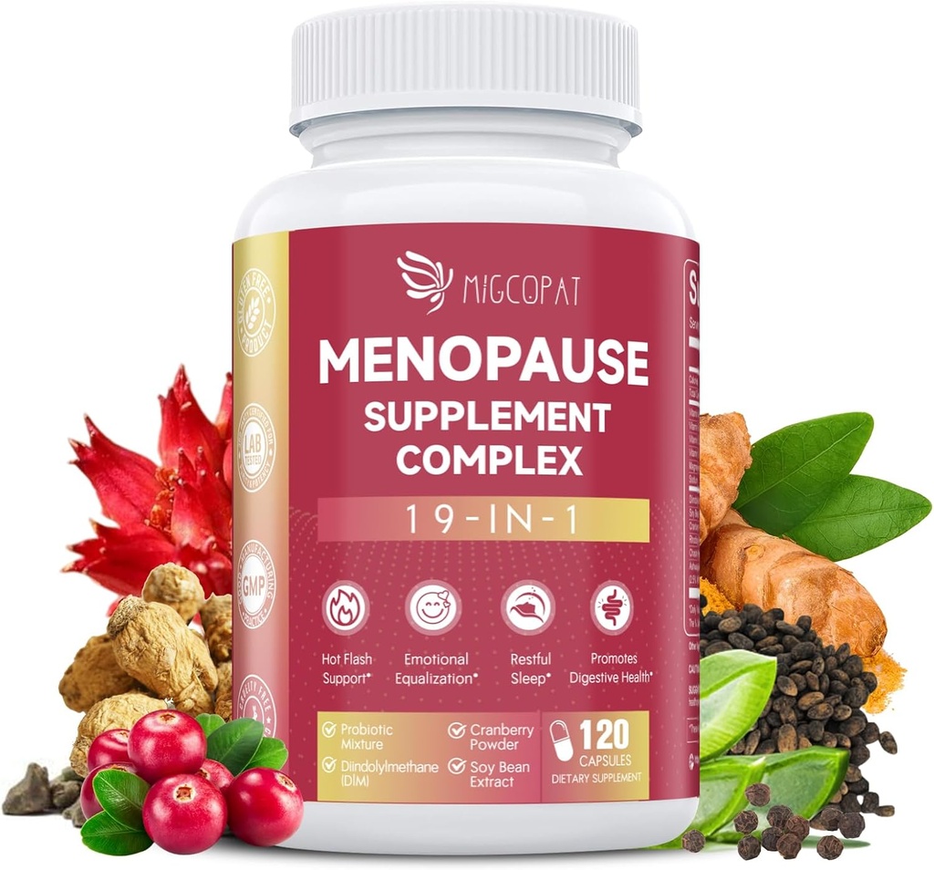 Menopause Suplimente pentru femei, 10 Miliarde CFU Probiotic, 19-in-1 Multivitamine &Ashwagandha Extract, DIM, Balance hormonal, Suport Hot Flashes, Transpirații de noapte, Mood, Sleep