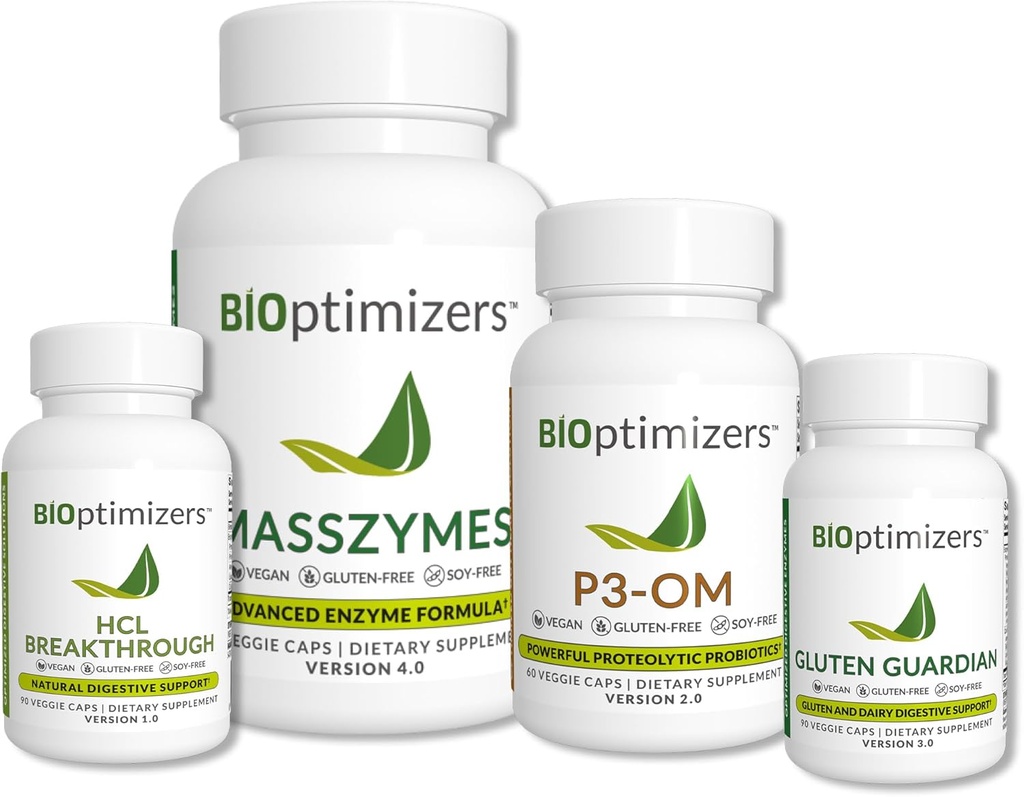BiOptimizatoare - Enzime digestive esențiale Bundle - P3-OM - Guardian Gluten - MassZymes - HCL Breakthhrough - Doctor-Formulat - 360 capsule