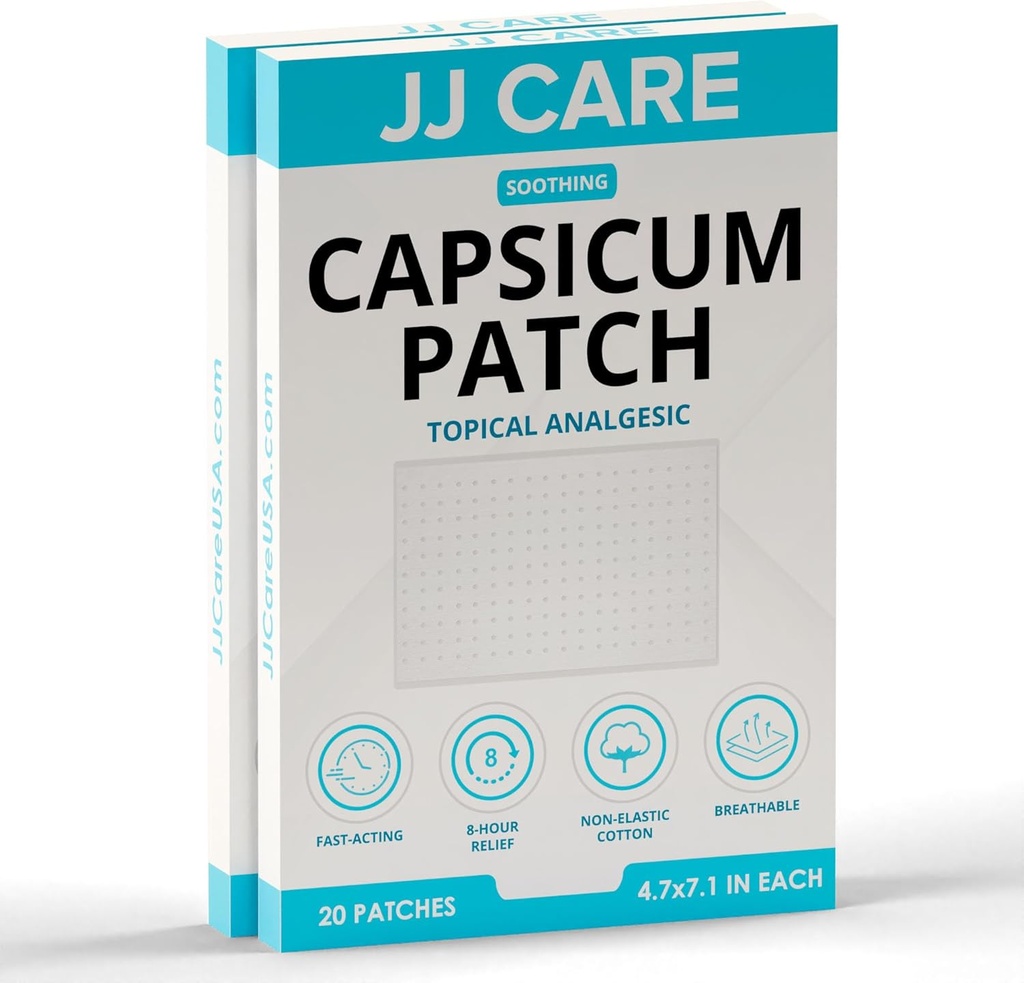 JJ CARE Capsicum Patch (40 PCS), 4.7" x 7.1" Soothing Capsaicina Patch, Capsicum Patches for Neck, Shoulder, Muscle Soreness- 8 Ore Relief