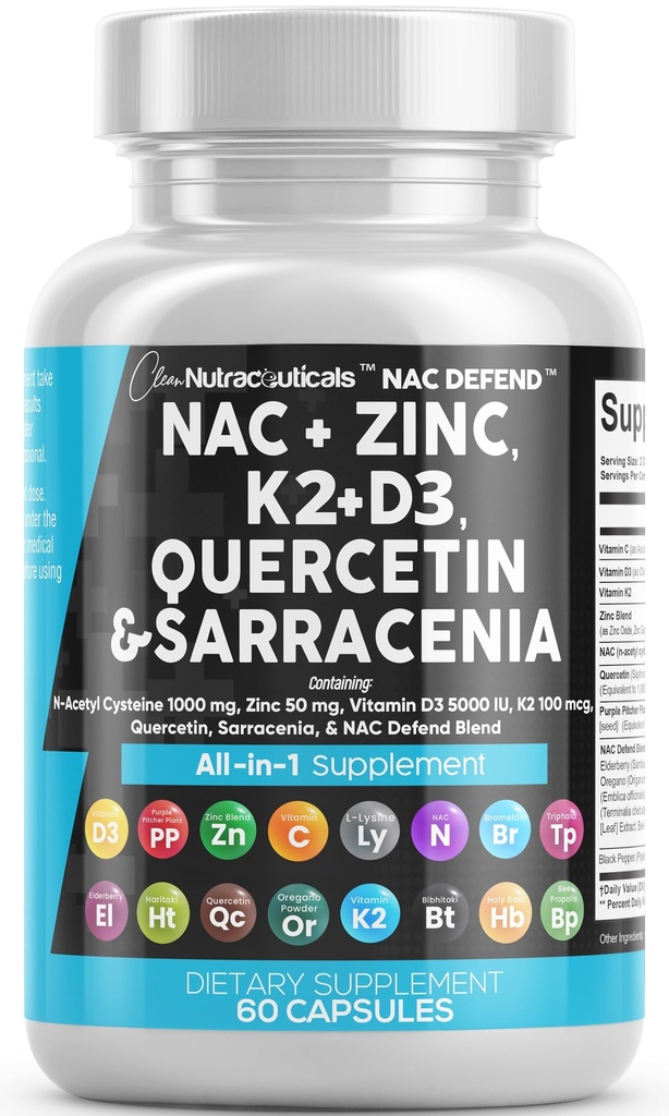 NAC Supliment N-Acetyl Cysteine Vitamina D3 K2 Cercetină de zinc Sarracenia Purpurea Suport imun 