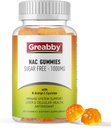 NAC Gummies Sugar Free, N Acetil Cysteine NAC Supliment 1000mg pentru antioxidanti, Lung & Ficat Health, Immune Support, Vegan Orange Flavor,60ct
