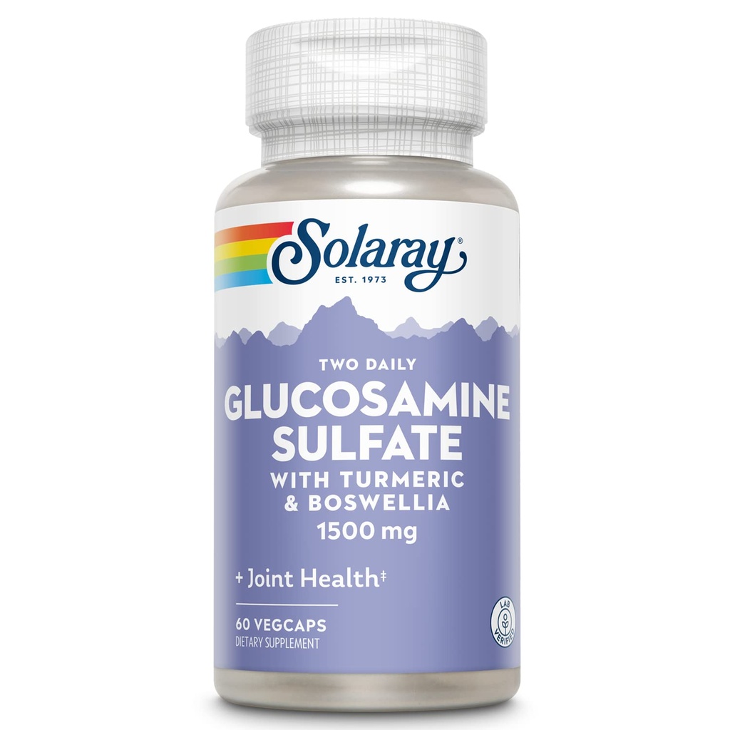 SOLARAY Glucosamine sulfate 1500mg, supliment comun sănătos de sprijin, puternic tesut Connectiv si formula de sanatate comuna cu Turmeric & Boswellia, 60 zile bani înapoi de garantare, 30 Serv, 60 VegCaps