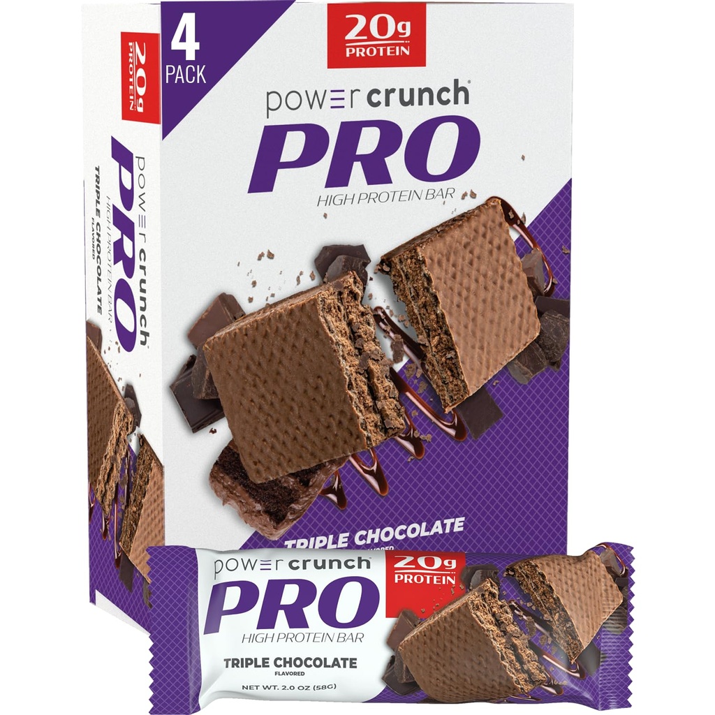 Power Crunch PRO Proteine Wafer Baruri, Snacks de proteine ridicate cu gust delicios, ciocolată triplă, 2.0 Ounce (4 Conte)