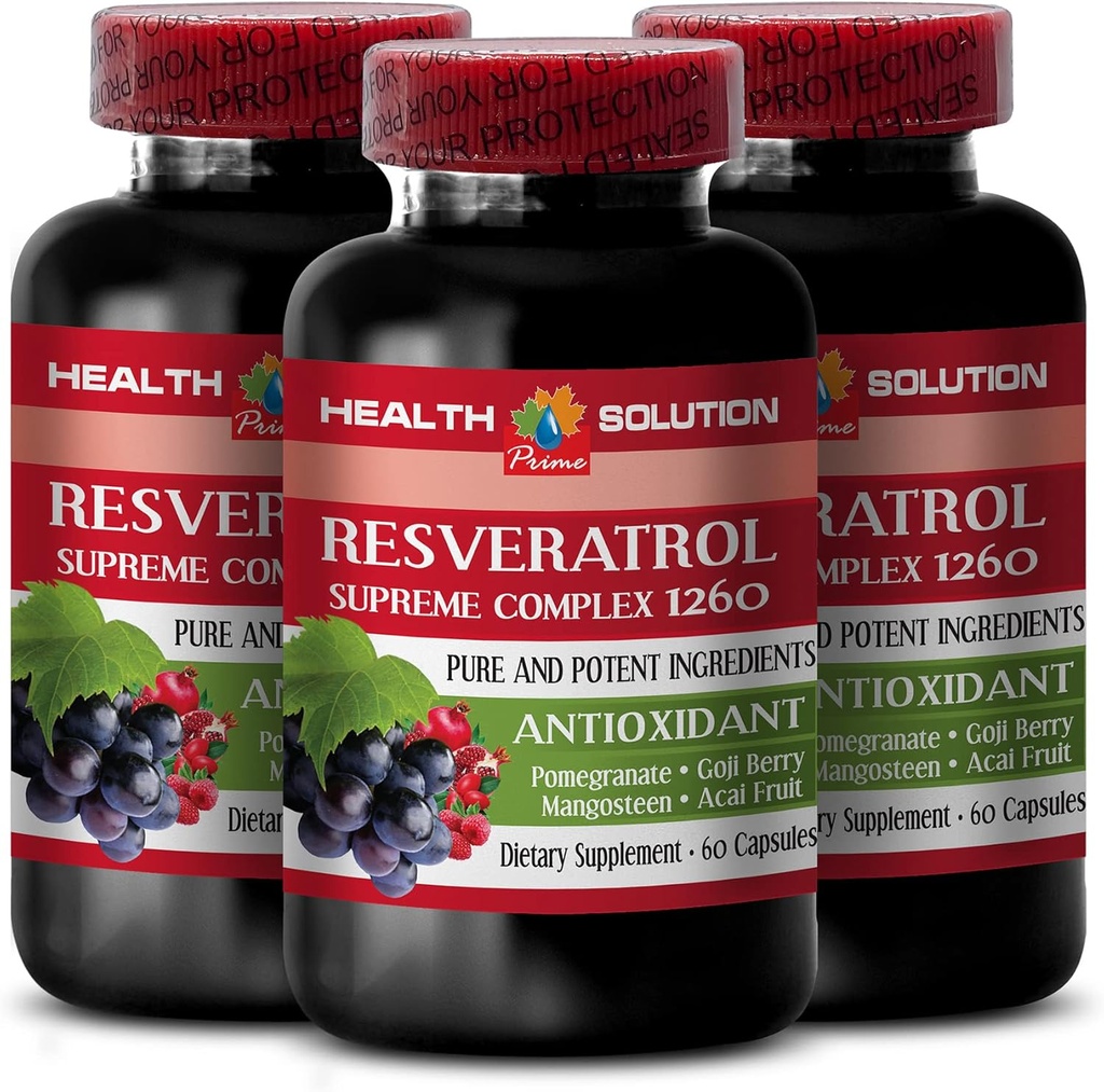 Amplifică-ţi rezistenţa naturală - REVERATROL SUPREMĂ COMPLEX - Extract de Resveratrol cu Goji Berry, Acai, Noni, rodie, Mangosteen, Superfruit Blend, Antioxidant, Suport Immune, 3 Bot 180 Caps