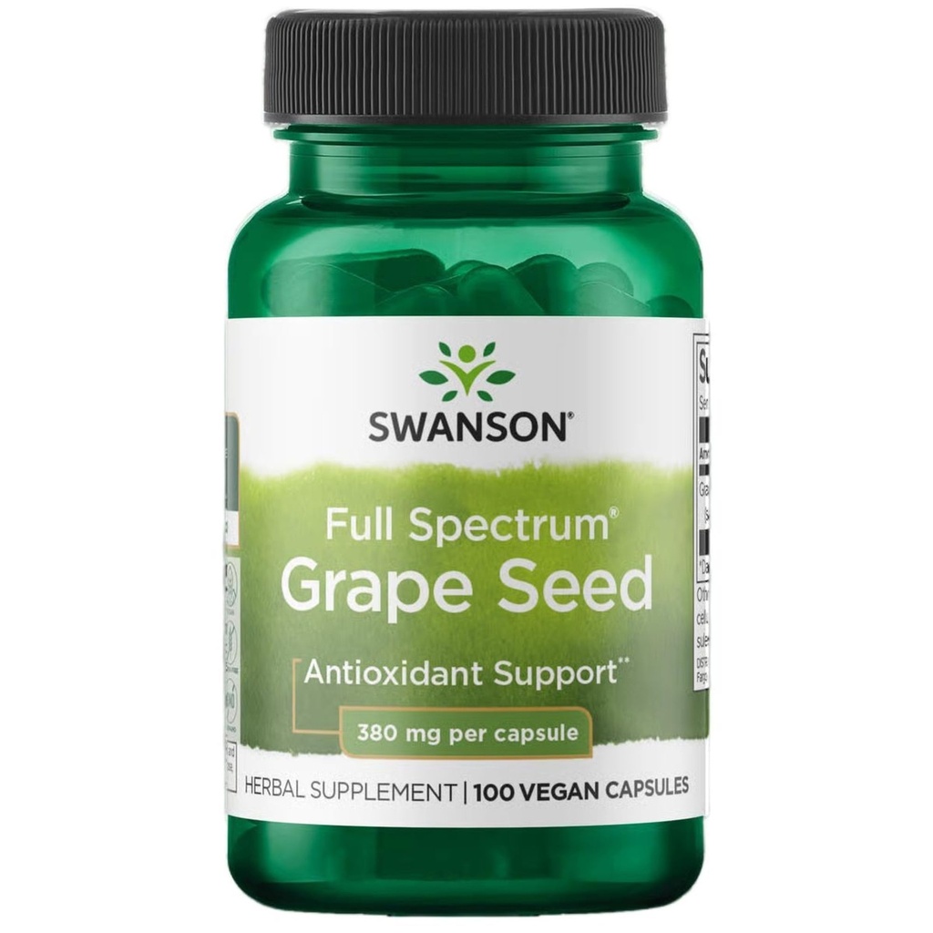 Swanson Grape Seed Heart Antioxidant Radicals Gratuit Suport de tensiune sanguina sanatoasa Polifenoli OPCS (Oligomeric Proanthocyanidins) Suplimentul Herbal 380 mg 100 Capsule