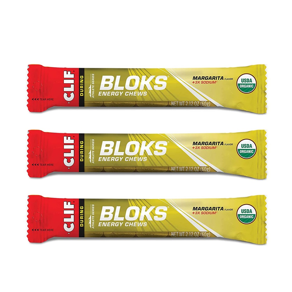 CLIF BLOKS - Energy Chews - Margarita cu sare 3X Sodiu pentru adăugați Electroliti- Non-GMO - Alimente pe bază de plante - Combustibil rapid pentru ciclism și de lucru-snack (2.1 Ounce Packet, 3 Conte)
