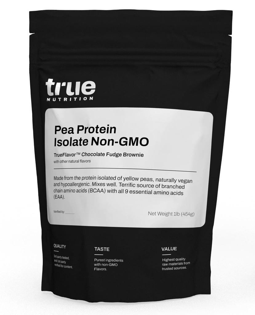 Nutritie adevarata Pudră de proteine de mazăre Izolat - 25g non-GMO praf de proteine Vegan per Servire - Carb scăzut, Fat scăzut, Leucina mare - Gluten gratuit, lactate, soia gratuit - ciocolată Fudge Brownie - 1LB