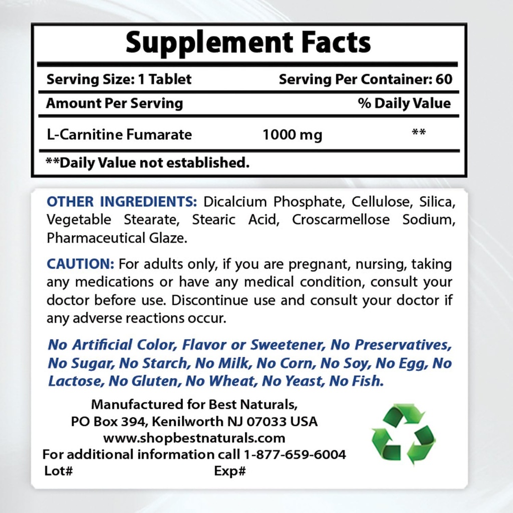 Cele mai bune naturale L-Carnitina 1000mg & L-glutamină 1000mg