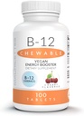 Mauricettes Vitamina naturala B-12 Methylcobalamină 1000mcg - 100 Tablete masticabile de cireșe - Sublingual B 12 Supliment pentru suport energetic - Gelatină gratuit