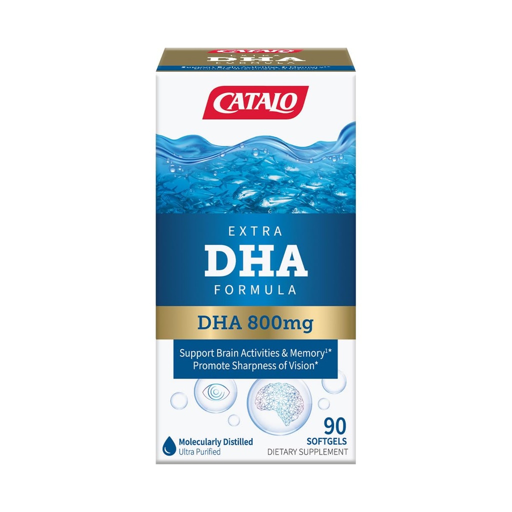 CATALO extra DHA Formula, 800mg DHA per servire, Ocean Swiftgels ulei de pește cu aroma de lamaie naturale, Distilare moleculară avansată, Easy-to-Swallow, Fără culori artificiale și conservanți 