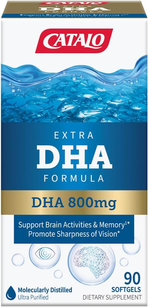CATALO extra DHA Formula, 800mg DHA per servire, Ocean Swiftgels ulei de pește cu aroma de lamaie naturale, Distilare moleculară avansată, Easy-to-Swallow, Fără culori artificiale și conservanți 