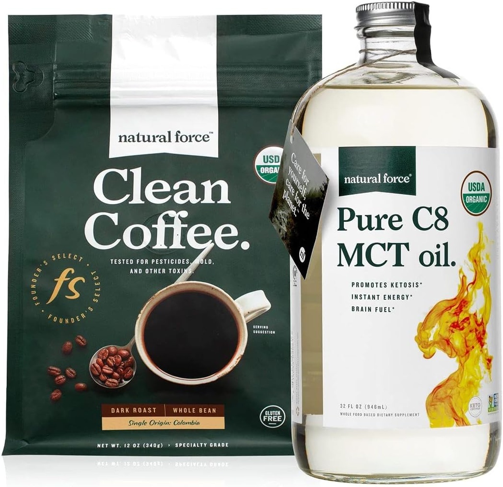 Natural Force Dark Roast Clean Coffee + Organic Pure C8 MCT Oil Bundle 