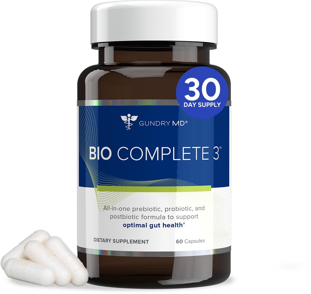 Gundry MD® Bio Complete 3, 3-in-1 Probiotice pentru sanatate guta, Suplimente Probiotice pentru Digestia, Suplimentul de sustinere Blooting, Gaz, Alimente Cravings, Niveluri de energie, Piele, și Focus, 30 zile de aprovizionare