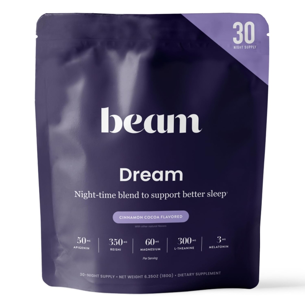 Beam Dream Sleep Powder, L-Theanin, Apigenin, Reishi şi Magneziu, terţă parte testat Sleep Aid & Sleep Supplement for Deep Sleep, Relaxation and Recovery, Natural Sleep Support, 30 Servings
