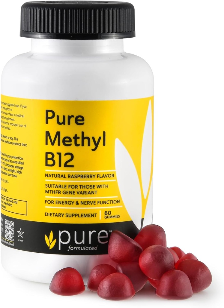 Metil B12 Vitamina Gumries - Vitamina Vegana B12 Metilcobalamină Gummies pentru adulți și copii - Gummy Mastic B-12 pentru energie și funcția nervoasă 