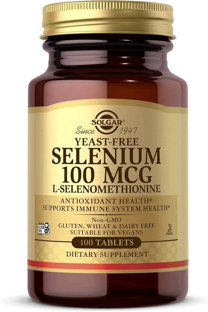 Seleniu Solgar-Free 100 mcg - 100 comprimate - Sprijină antioxidant și sistemul imunitar de sănătate - non-GMO, gluten gratuit, lactate gratuit, Kosher - 100 Serviri