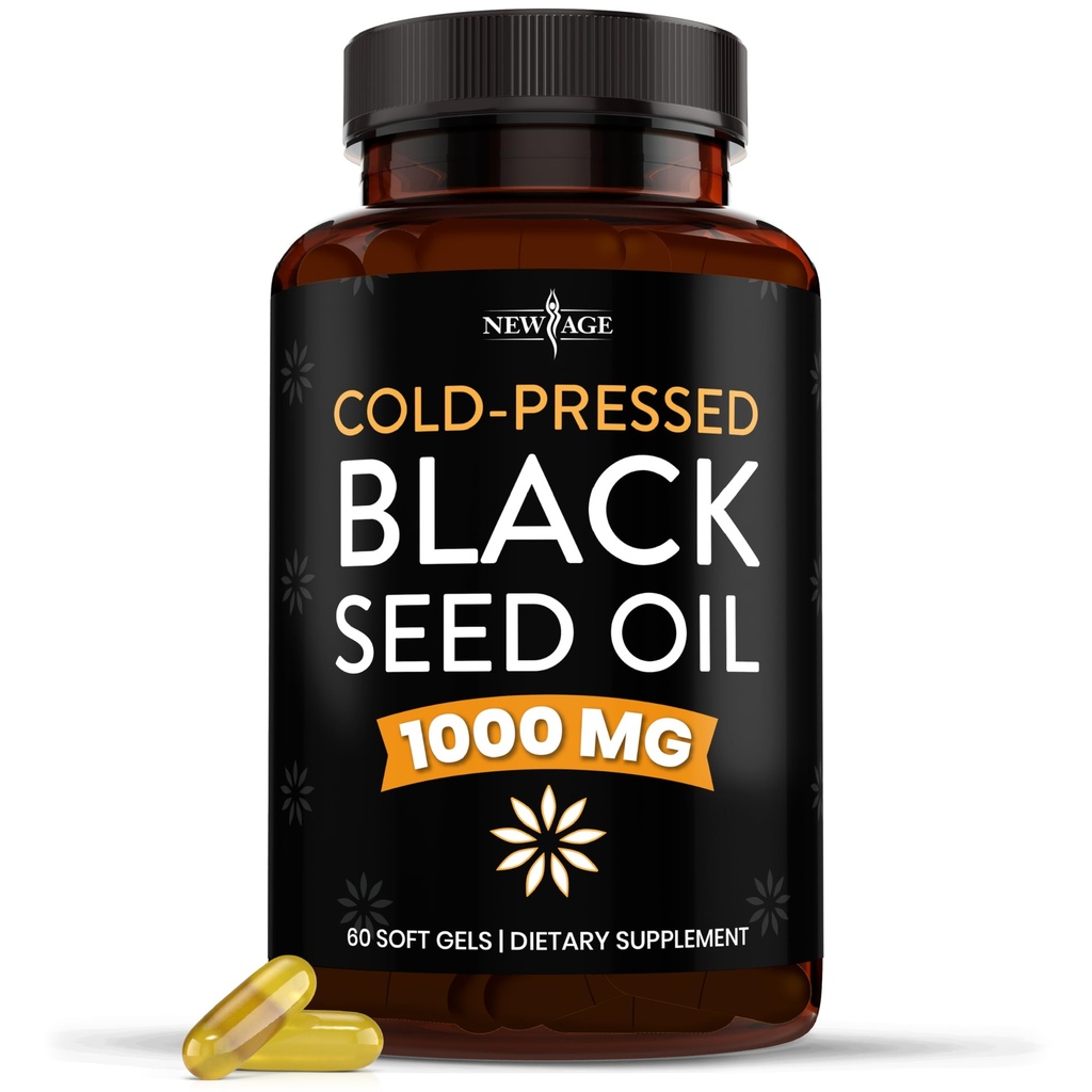 NOUA AGE Black Seed Seed Oil Softgel Capsule - Premium Cold-Pressed Nigella Sativa Producand ulei de seminte de chimen negru pur - Non-GMO & Vegetarian (60 Softgels)