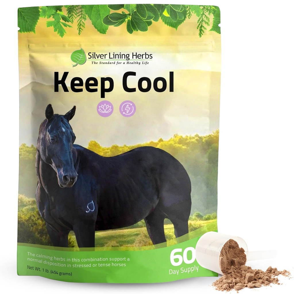 Silver Lining Herbs Keep Cool Horse calming Supplement - Horse Health Calm & Focus Supplement - Cai calmant Suplimente cu plante naturale, inclusiv musetel, echinacea, & More - 1 lb 60-Day Supply