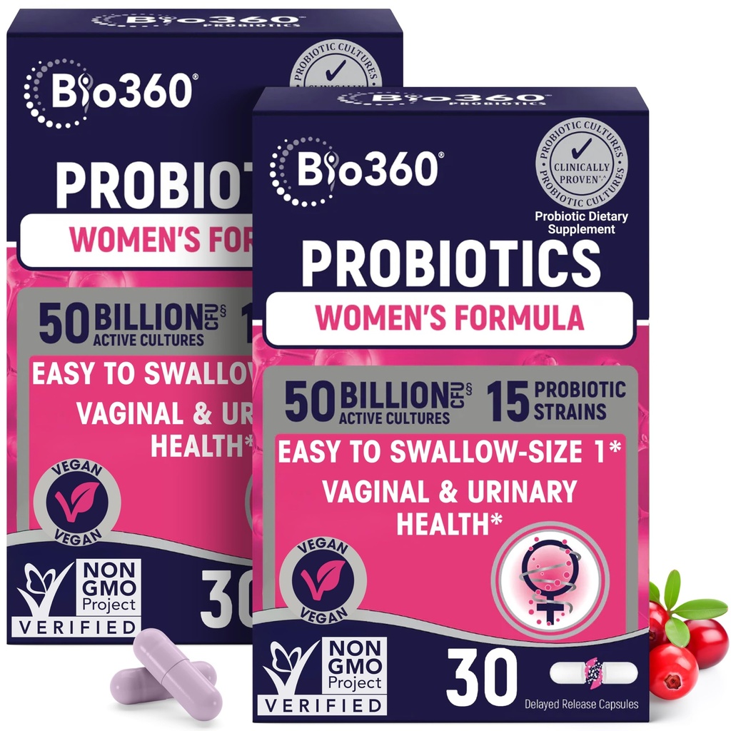 Bio360 Probiotice pentru femei Vaginigal Health - Sprijină echilibrul pH-ului, vaginal, urinar, & Digestive Health - 50 Miliarde CFU & 15 Tulpini unice pentru odor vaginal și flora vaginală sănătoasă - Perioada de valabilitate Stabil