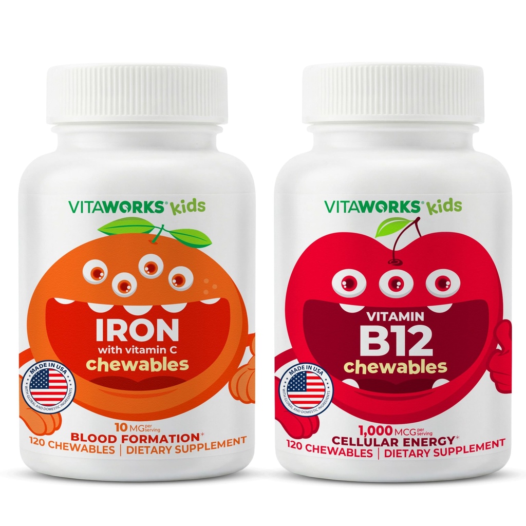 Copii de fier 10mg + Vitamine Masticabile + vitamina B12 Masticabile Bundle