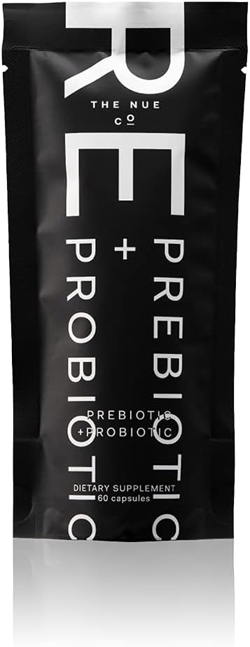 Nue Co. PREBIOTIC + PROBIOTIC Supplement Refill, Suportă Sanatate Gut, Synbiotic şi Spore Based, IBS Relief, Imunitate, şi Piele, Vegan, Gluten gratuit, 60 Capsule