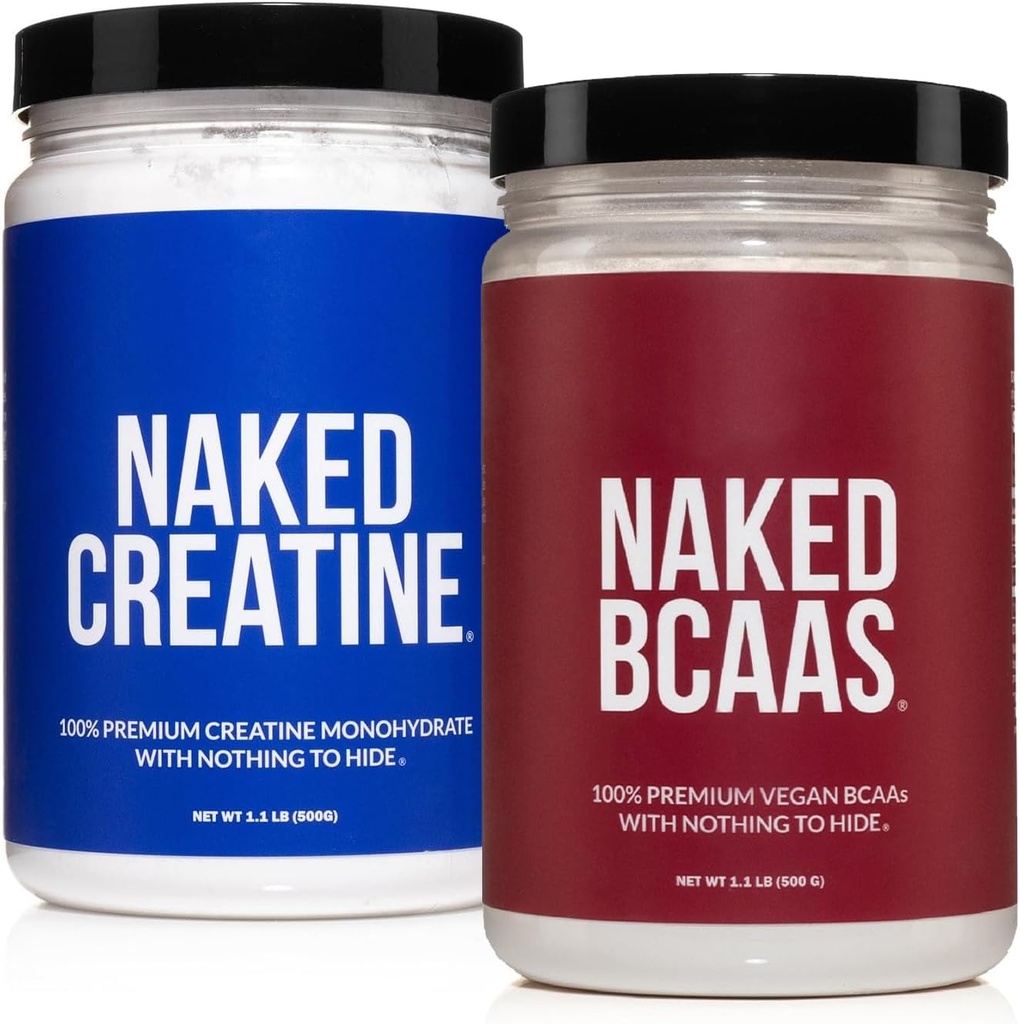 Naked Pure Creatine Monohydrate 100 Servings + 100 Servings Unflavored Naked BCAAs Vegan Bundle