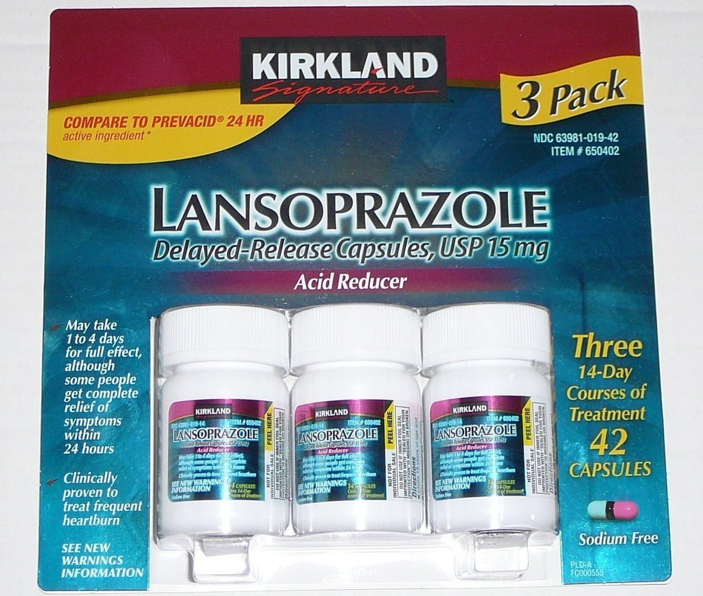 Kirkland Signature Lansoprazol 15 mg. Reductor acid, 42 capsule