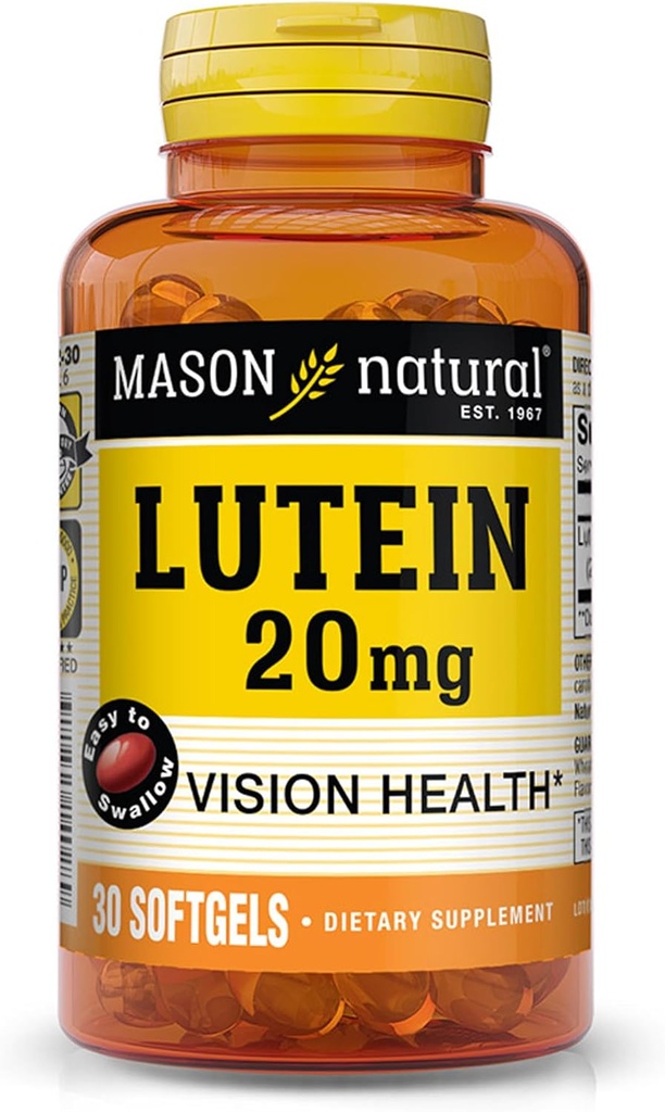 MASON NATURAL Lutein 20 mg with Vitamin E - Healthy Vision and Eye Function, Supports Eye Health, 30 Softgels