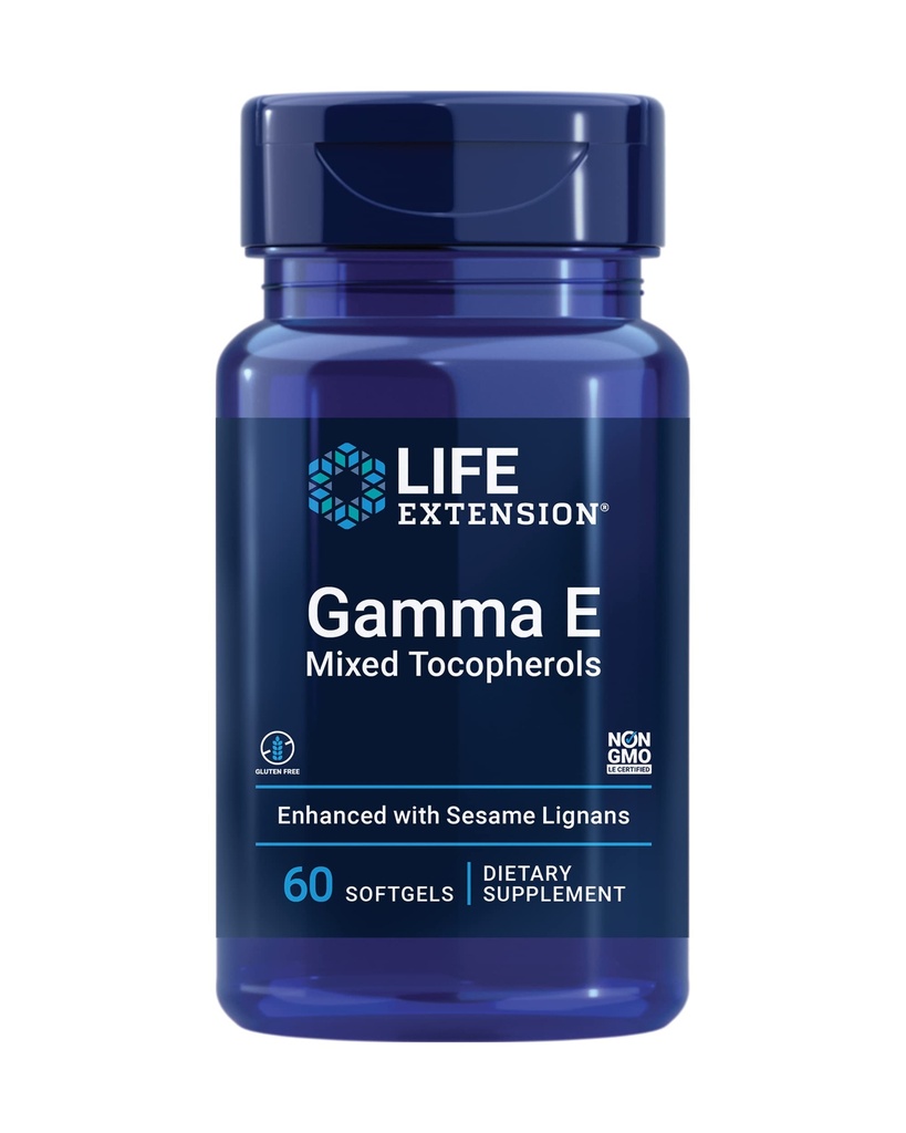 Life Extensie Gamma E Tocopherols mixte, imbatranire sanatoasa, supliment de vitamina E, imbunatatit cu sesam lignans, gluten-free, non-GMO, 60 softgels