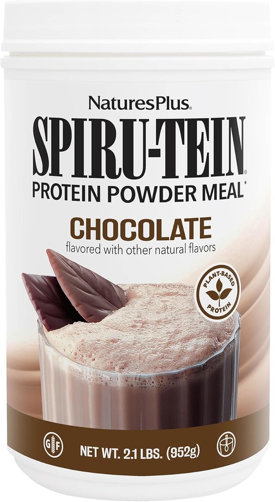 NaturesPlus SPIRU-TEIN, Ciocolată - 2,1 lb, Pachet de 2 - Se agită cu proteine pe bază de plante - non-GMO, vegetarian, gluten gratuit - 68 Serviri totale