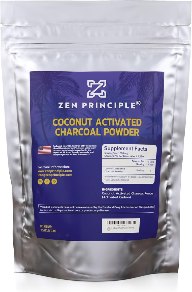 Principiul Zen Coconut activat Charcoal Powder. Albeşte dinţii, întinereşte pielea şi părul, susţine o mai bună digestia. Producători SUA-Owned, 2,5 lb