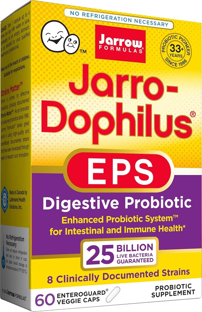 Jarrow Formulas Jarro-Dophilus EPS Potență Superioară, 25 de miliarde de celule per capsule vegetale, Sprijină Sănătatea gastrointestinală, 60 Conte (Cool Ship, Pachet de 2)