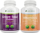 Extract pur Holistic de semințe de struguri 400mg + vitamina C 1000mg timp de eliberare Bundle - 615 capsule Vegan - Made in USA