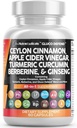 Curat Nutraceuticals Ceylon Scorțișoară capsule + Berberine Turmeric Apple Cidru Vinegar Ginseng Bitter Melon Gymnema Lapte Thistle Schinduf Supliment Pastile Pulbere pentru bărbați și femei