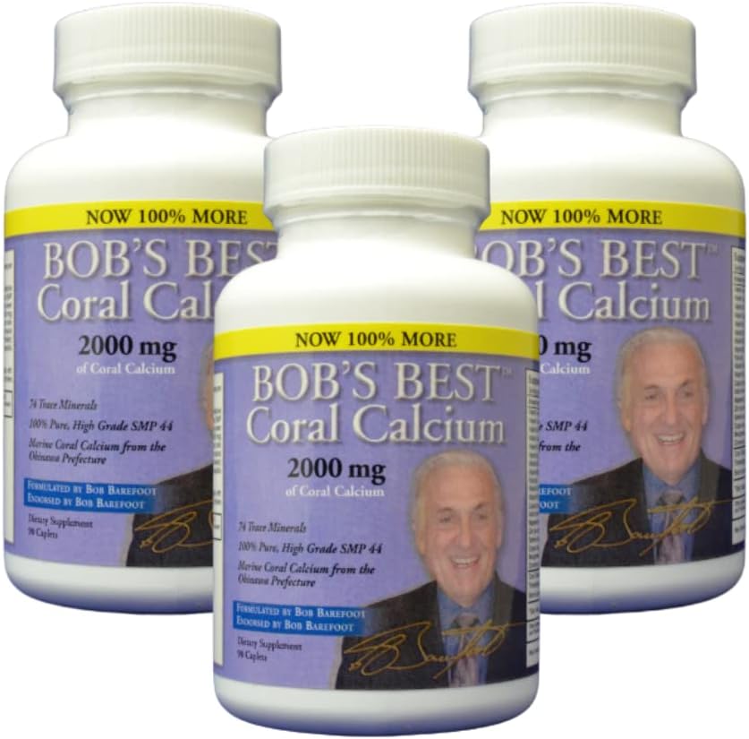 Bob's Best Coral Calciu 2000mg, 3 PACK of 90 Caplets NOUA FORMARE IMPROVIZATĂ! de Bob's Best
