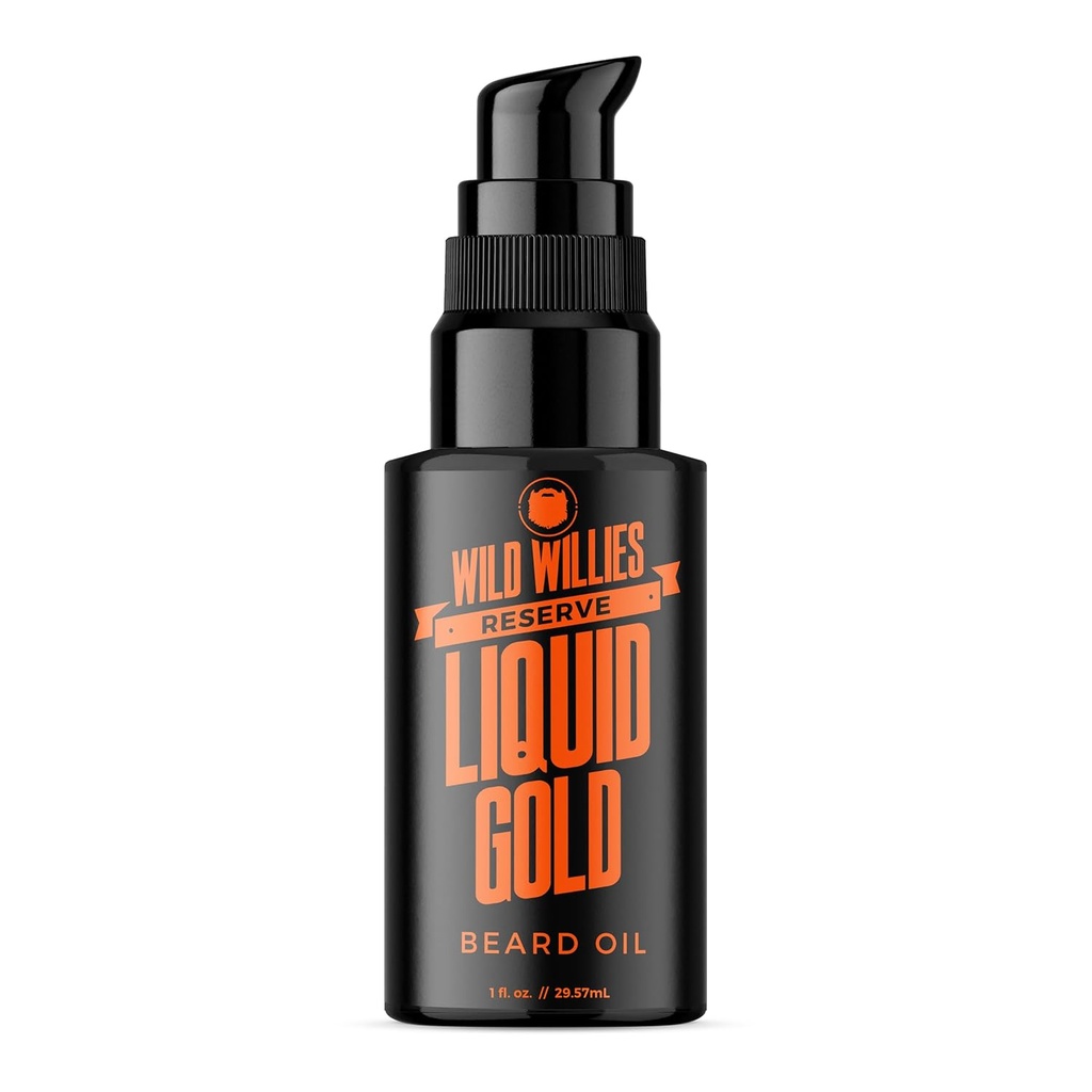 Wild Willies Liquid Gold Beard Oil for Men - Beard Softener Infused with Essential Oils Nourishes & Hydrates Facial Hair - Beard Growth Oil for Healthy Mustache & Daily Grooming Routine, 1 fl oz