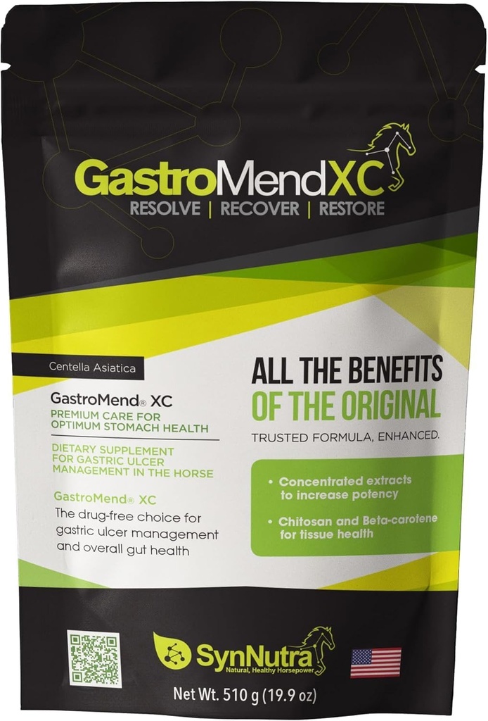 GastroMend XC, 100% Natural Echine Stomac Sanatate pentru Cai, promovează Vindecarea și Prevenirea Ulcerelor Gastrice, Foarte Potent & Eficient, Sprijină Gastric și Hindgut Health, 30 Serviri, Made in USA