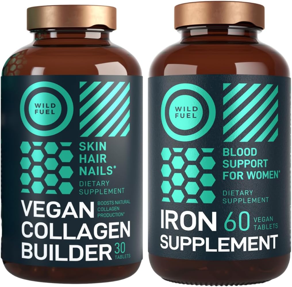WILD Buruieni Vegan Colagen tablete constructor și Supliment de fier pentru femei cu acid folic de sex feminin Bundle