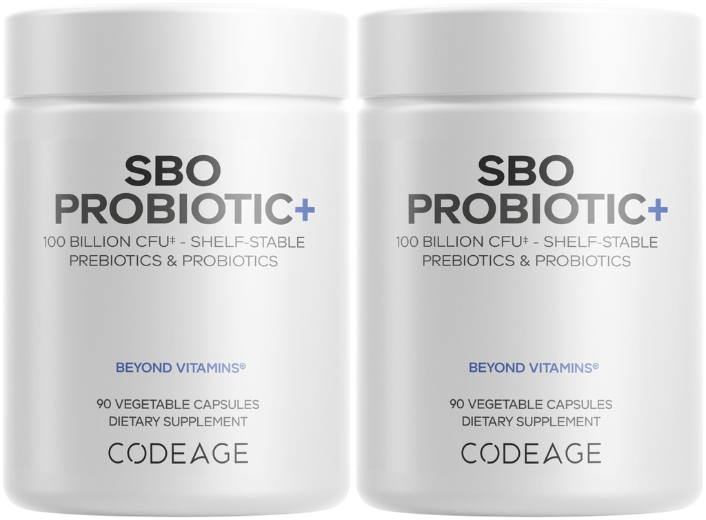 Codeage SBO Probiotice, 100 de miliarde de CFU per servire, Multi Tren pe sol Organisme Blend și Organic Fermentate Botanic Blend, Perioada de valabilitate-Stable - 2 ambalaj