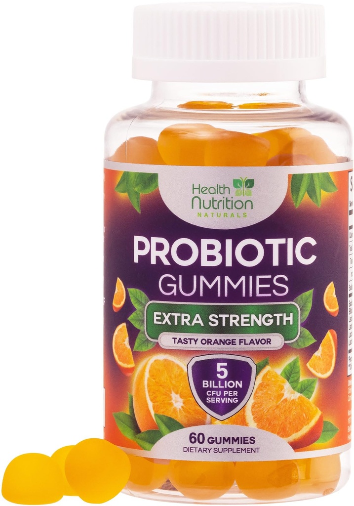Gume probiotice 5 miliarde CFU - benzi probiotice diferite pentru sanatate digestiva & suport Gummy pentru femei, barbati, & copii, Daily Probiotics Supliment pentru suport imun, Non-GMO, Vegan, 60 Gummies
