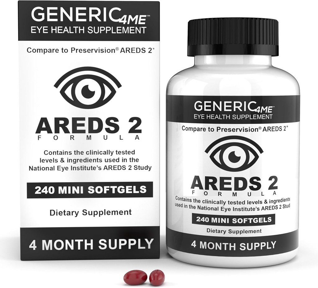 AREDS 2 SoftGels, 500 mg vitamina C, 400 UI vitamina E, 10 mg lutein, 2 mg Zeaxantină, 80 mg zinc, 2 mg cupru - Sprijină sănătatea ochilor - 240 Mini SoftGels (Patru luni de aprovizionare)
