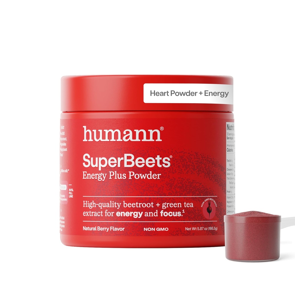 HumanN SuperBeet Energie Plus cu extract de semințe de struguri - Root Root Powder, extract de ceai verde, Cafeina, Vitamina C, Non-GMO, 5.87oz